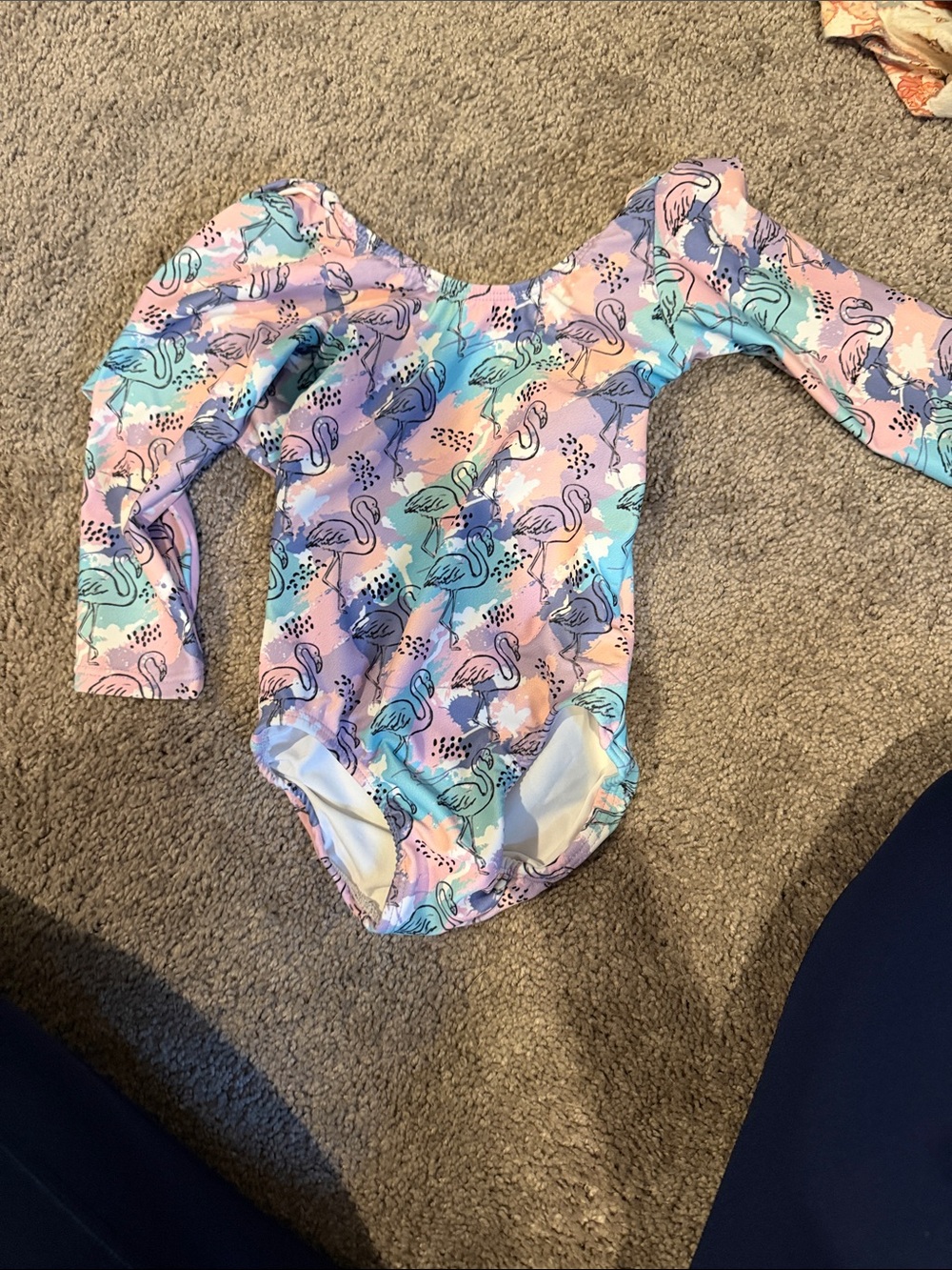 Tidewater Tots Girls' Long Sleeve Flamingo Print One-Piece Swimsuit